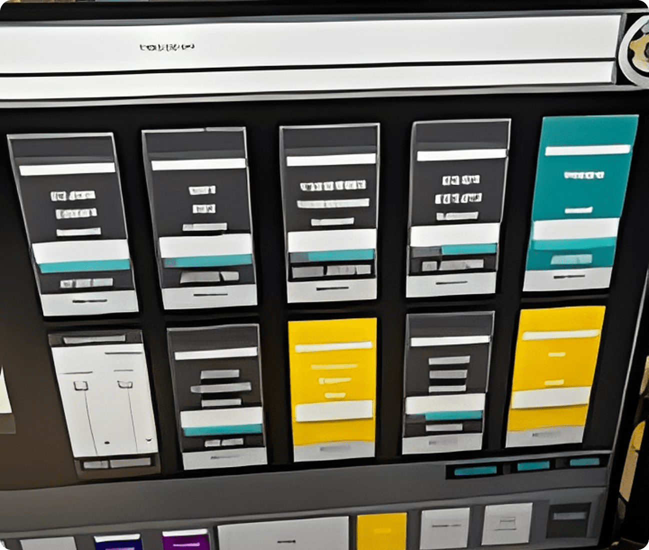 Digital interface with various design templates displayed.